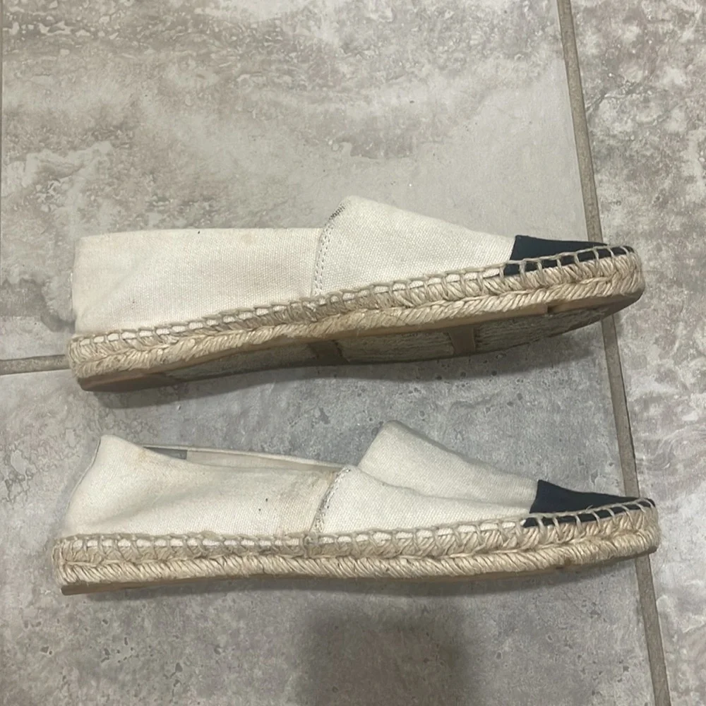 Tory Burch Canvas Color‎ Block Flat Espadrille size 8 Black And Tan